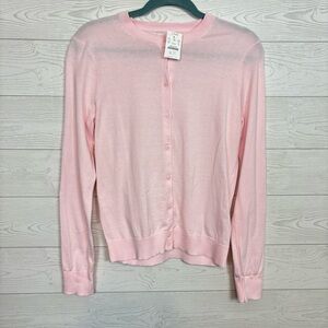 J. Crew Factory Pink Classic Cotton Cardigan Sweater Size Medium NWT